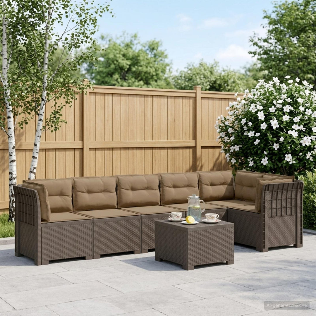 6-personers Have Sofa med Puder Rattan Look PP Lysegrå
