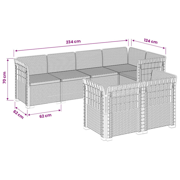 7-personers have-sofa i rattanlook PP Lysegrå