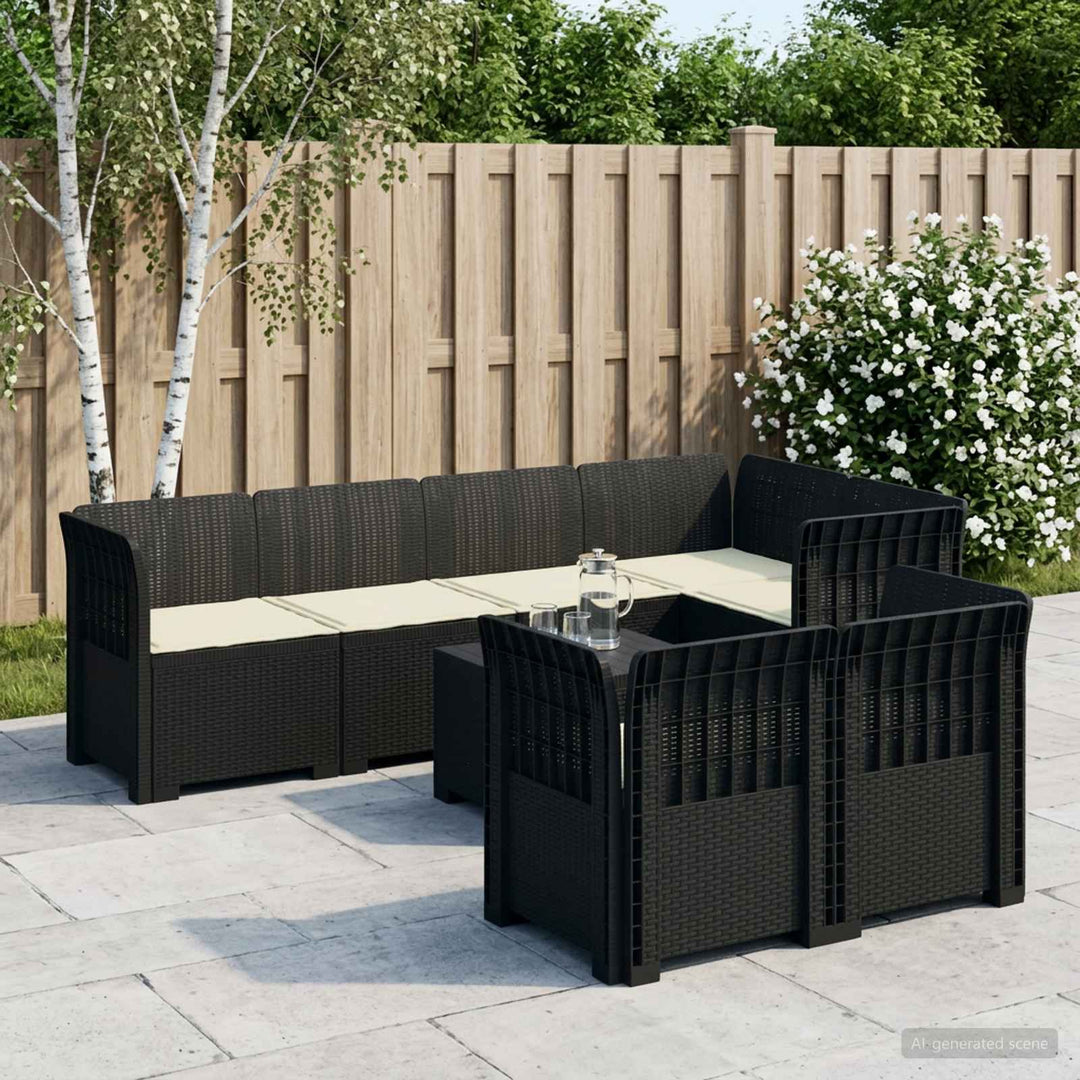 7-personers have-sofa med puder i rattanlook PP Antracit