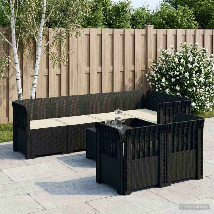 7-personers have-sofa med puder i rattanlook PP Antracit