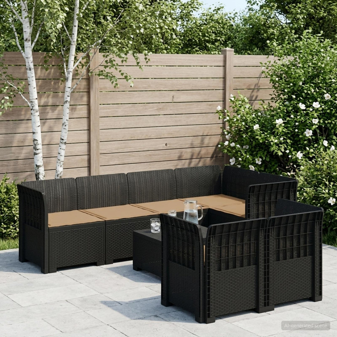 7-personers have-sofa med puder i rattanlook PP Antracit