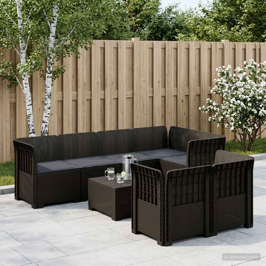7-personers have-sofa med puder i rattanlook PP Antracit