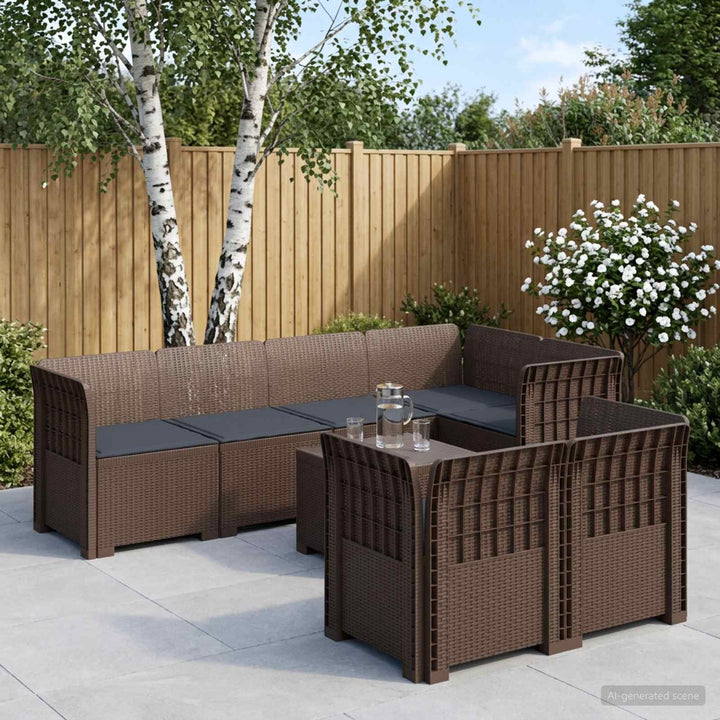 7-personers have-sofa med puder i rattanlook PP Brun