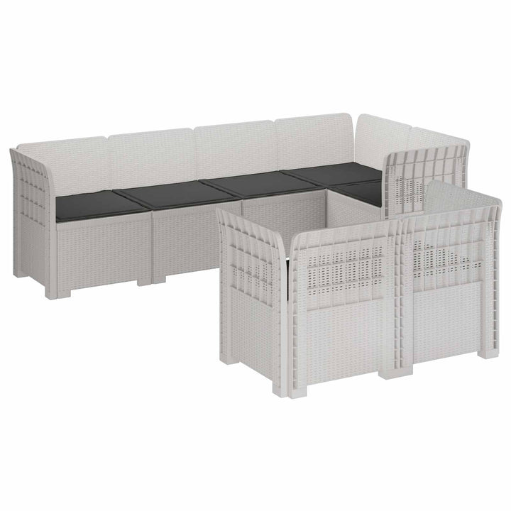7-personers have-sofa med puder i rattanlook PP Hvid
