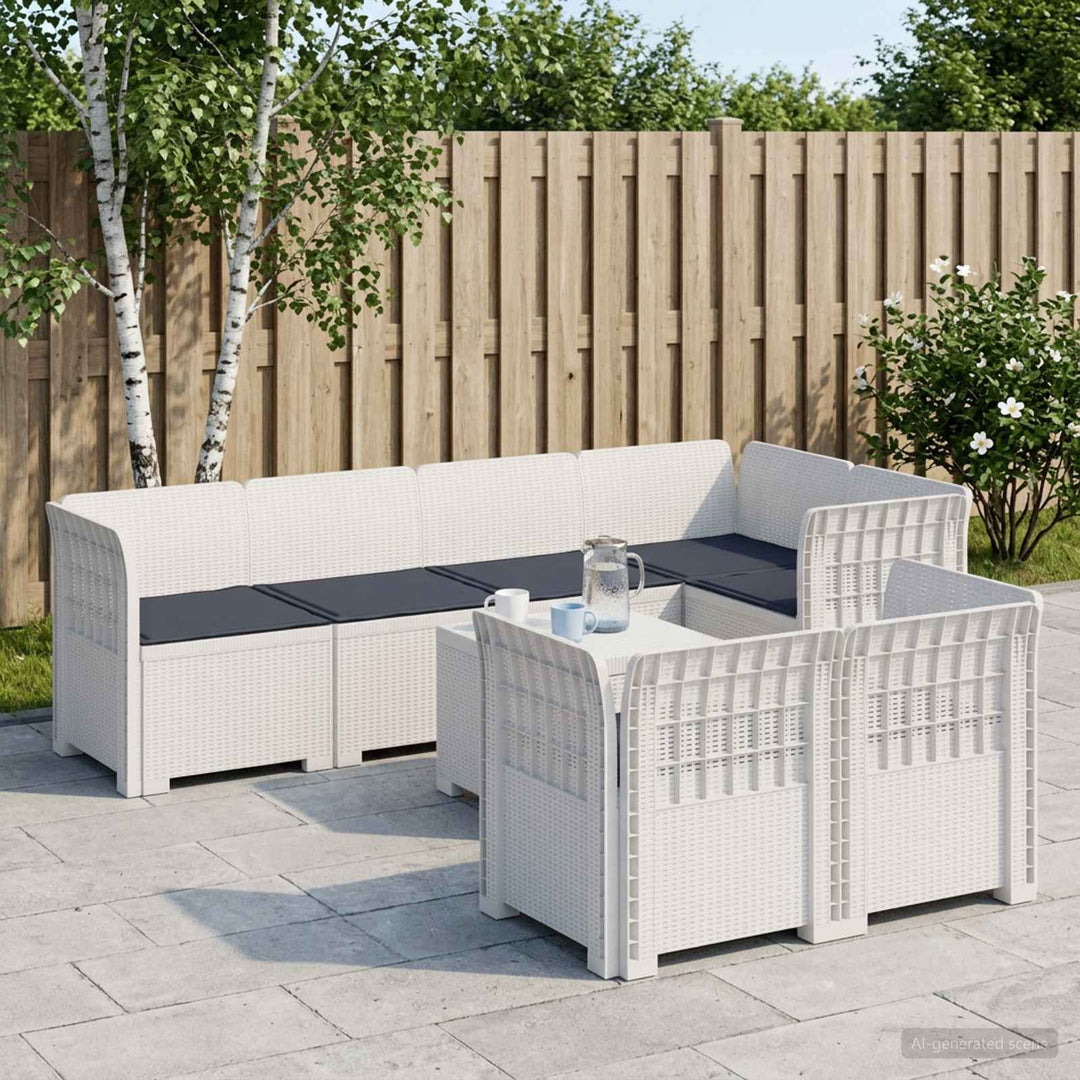 7-personers have-sofa med puder i rattanlook PP Hvid