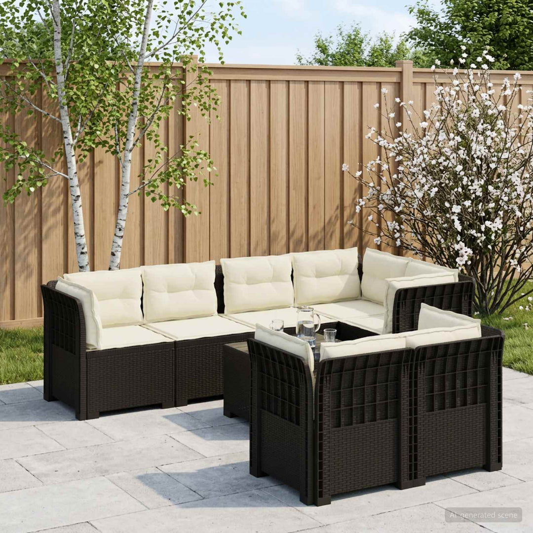 7-personers have-sofa med puder i rattanlook PP Antracit