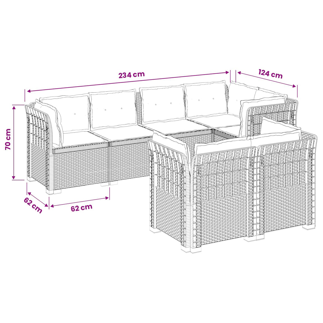 7-personers have-sofa med puder i rattanlook PP Brun