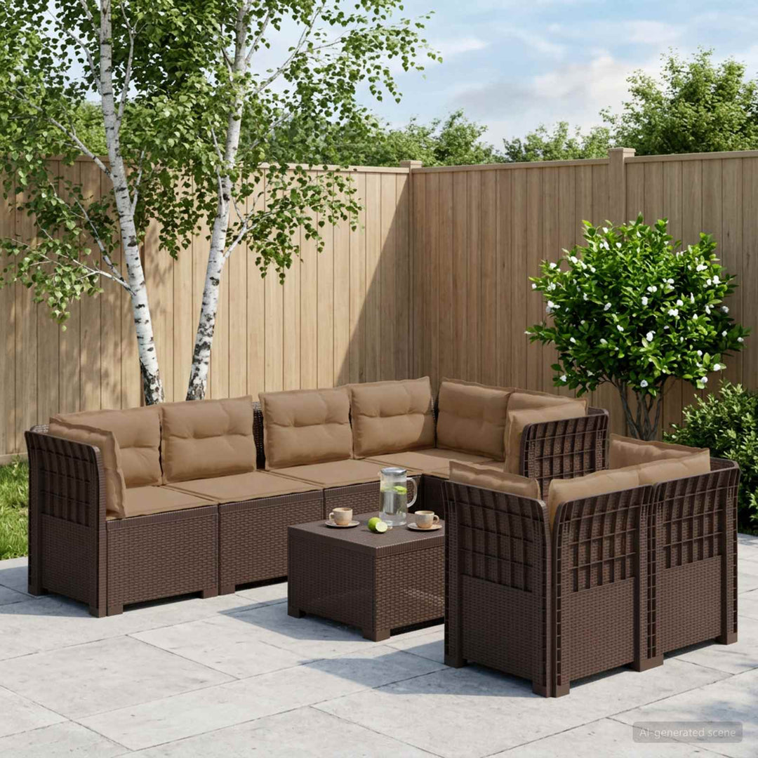 7-personers have-sofa med puder i rattanlook PP Brun