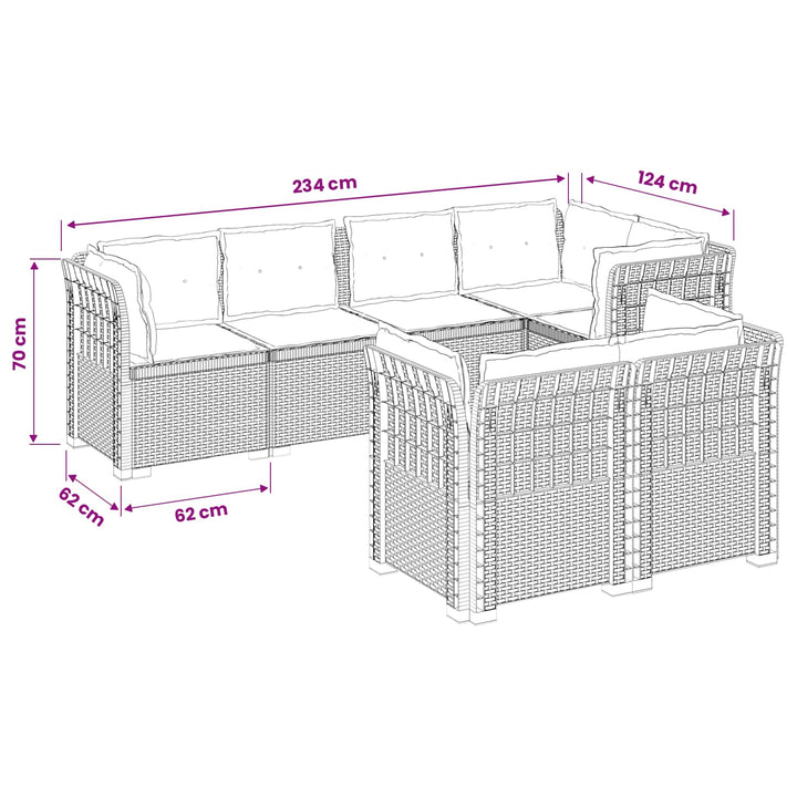 7-personers have-sofa med puder i rattanlook PP Brun