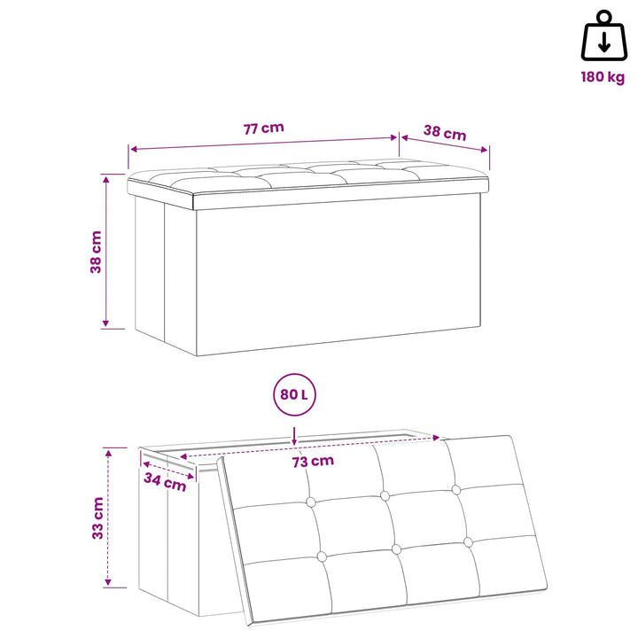 Foldbar opbevaringsbænk Blå 180 kg 80 L 77 x 38 x 38 cm Linned