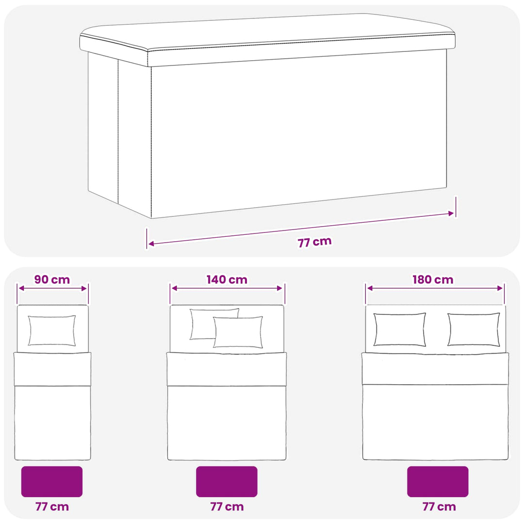 Foldbar opbevaringsbænk Sort 180 kg 80 L 77 x 38 x 38 cm PVC
