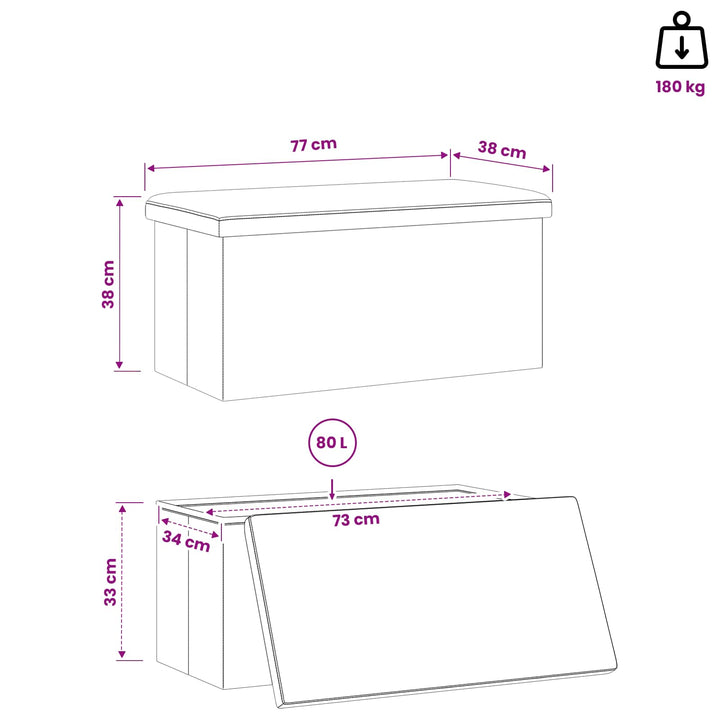 Foldbar opbevaringsbænk Sort 180 kg 80 L 77 x 38 x 38 cm PVC