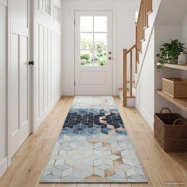 Tæppe Runner LESAKA Sølv 80 x 400 cm Diamantvelour
