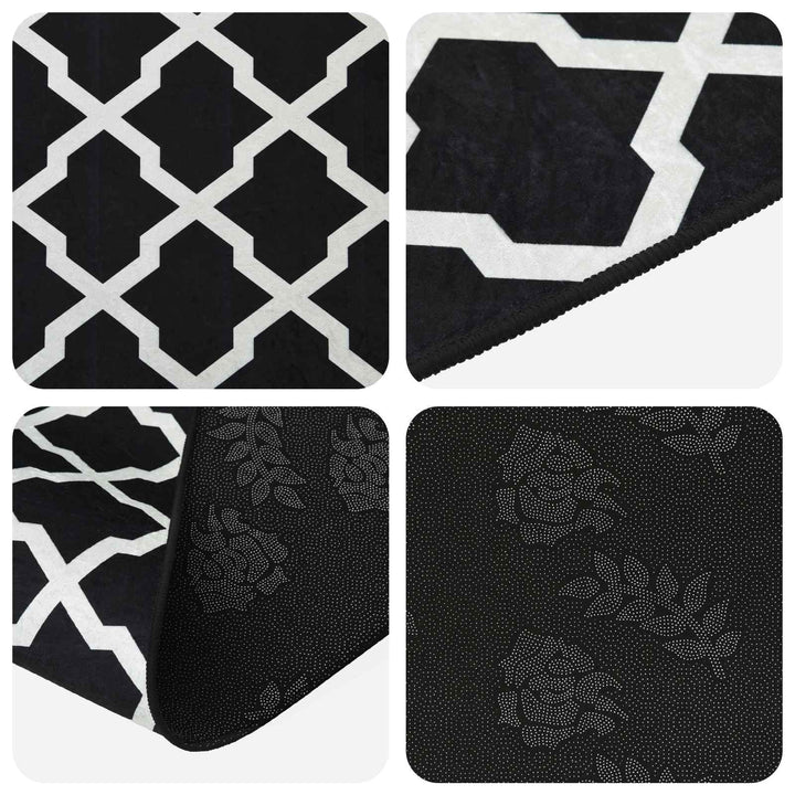 Tæppe Runner LESAKA Sort og hvid 50 x 450 cm Diamantvelour