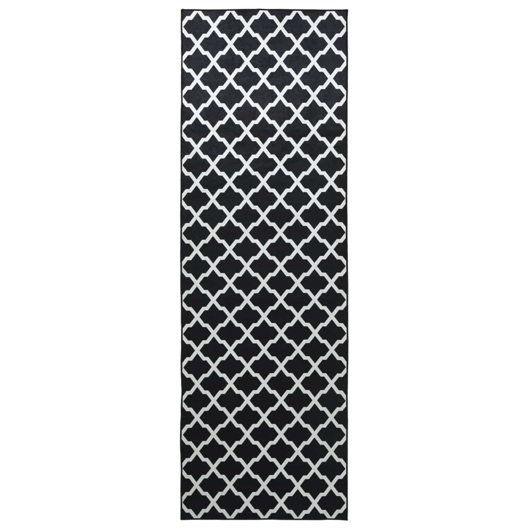 Tæppe Runner LESAKA Sort og hvid 100 x 300 cm Diamantvelour