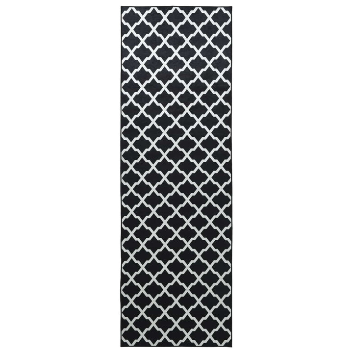 Tæppe Runner LESAKA Sort og hvid 100 x 450 cm Diamantvelour
