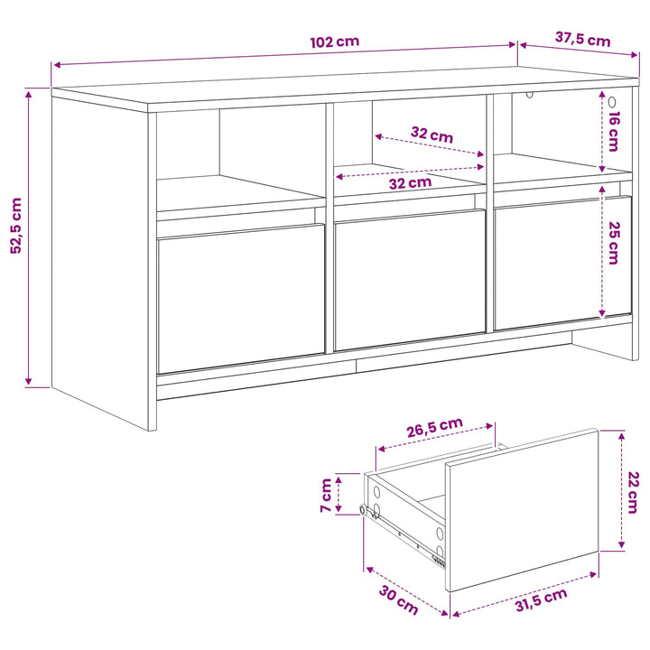 TV-skab 102 x 37,5 x 52,5 cm Artisan-eg Konstrueret træ