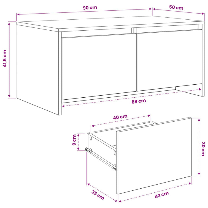 Sofabord Sort eg 90 x 50 x 41.5 cm Konstrueret træ