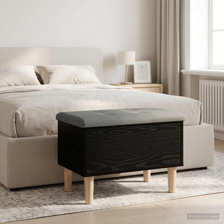 Opbevaringsbænk med pude Sort eg 62 x 42 x 46 cm
