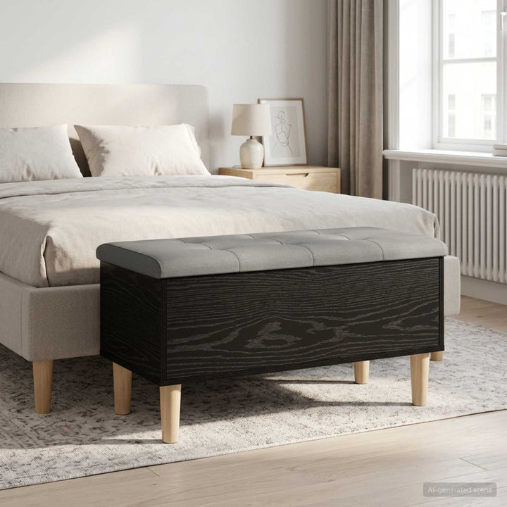 Opbevaringsbænk med pude Sort eg 82 x 42 x 46 cm