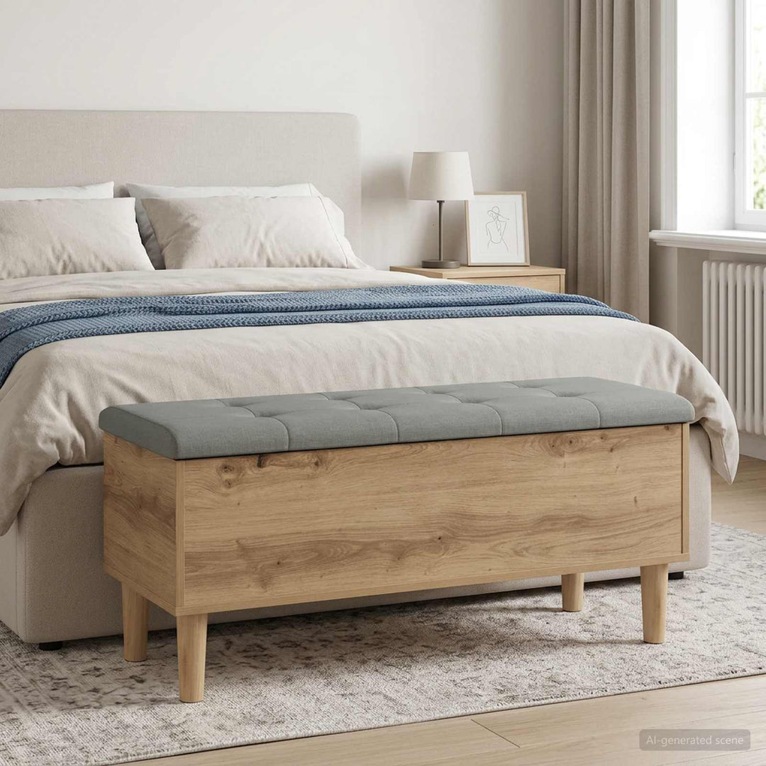 Opbevaringsbænk med pude Artisan-eg 102 x 42 x 46 cm
