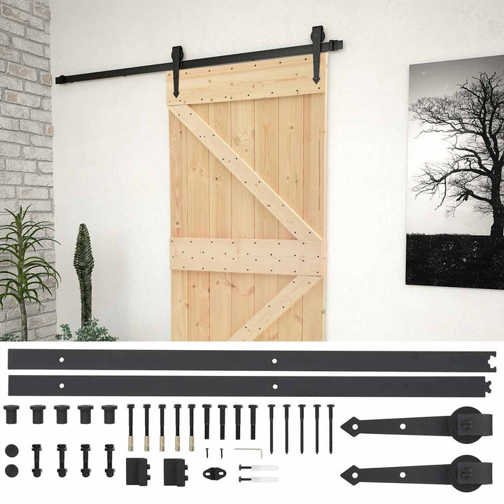 Skydedør Naturfarvet og sort 80 x 210 cm Massivt fyrretræ