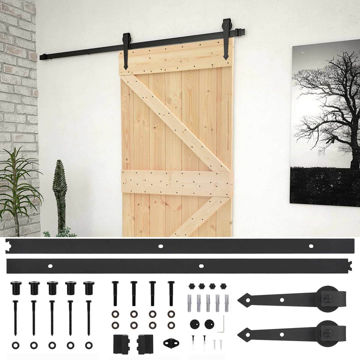 Skydedør Naturfarvet og sort 80 x 210 cm Massivt fyrretræ
