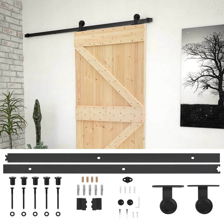 Skydedør Naturfarvet og sort 80 x 210 cm Massivt fyrretræ