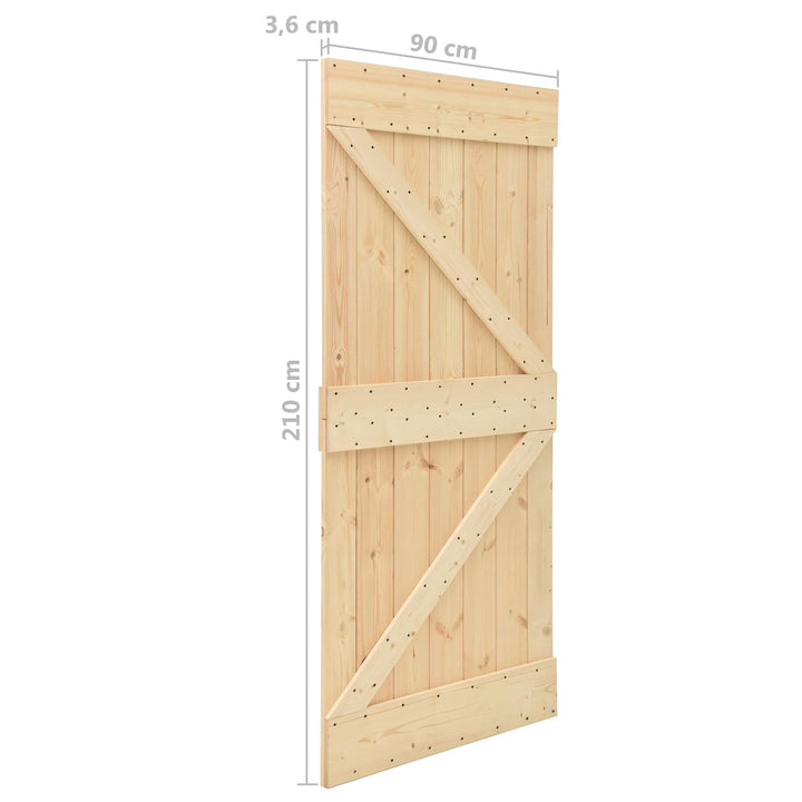 Skydedør Naturfarvet og sort 90 x 210 cm Massivt fyrretræ