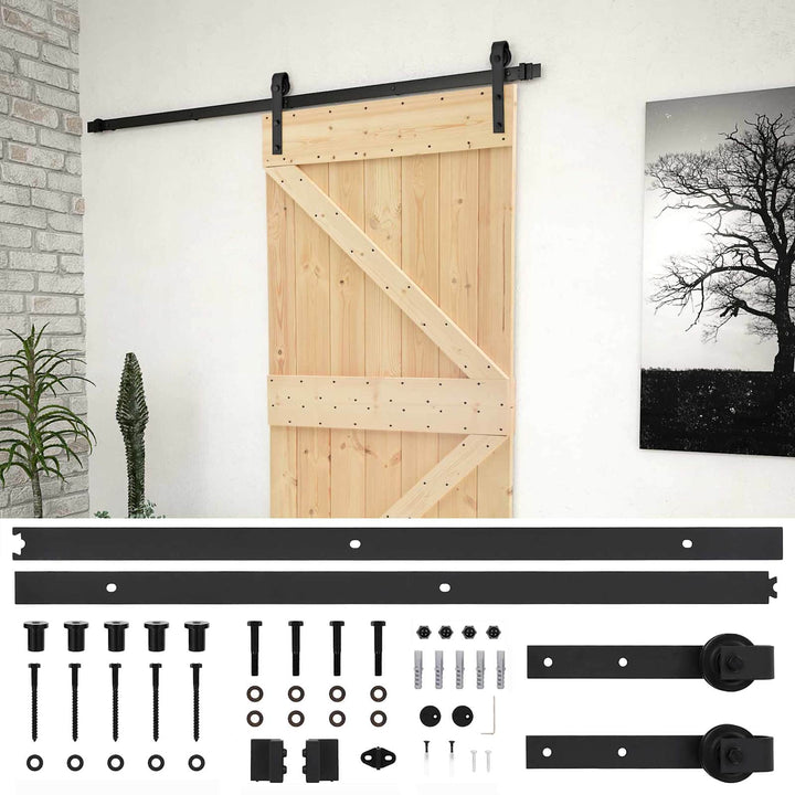 Skydedør Naturfarvet og sort 90 x 210 cm Massivt fyrretræ