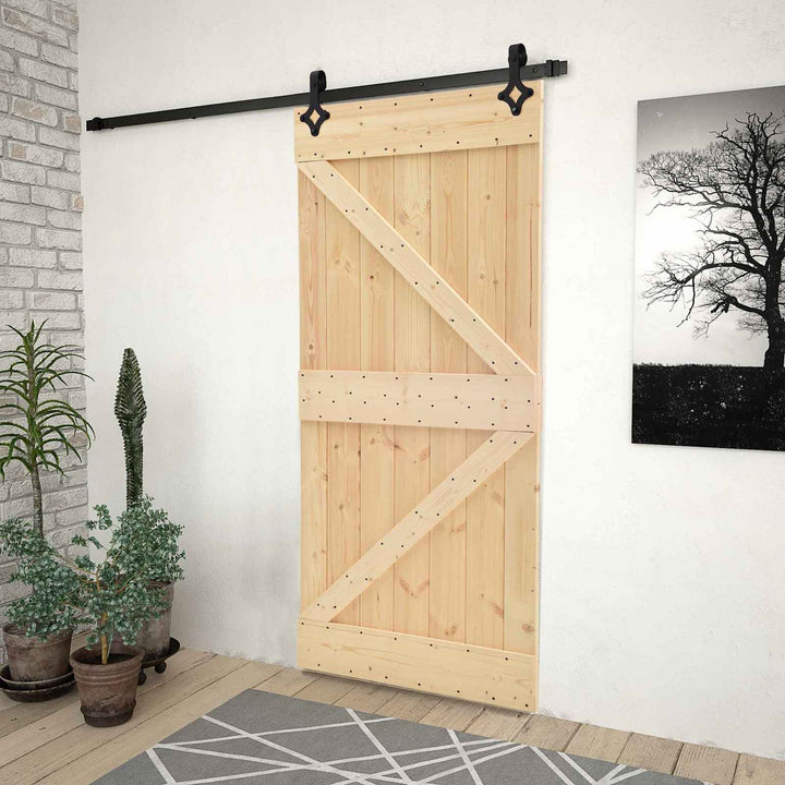 Skydedør Naturfarvet og sort 100 x 210 cm Massivt fyrretræ