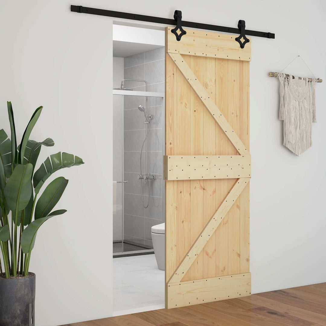 Skydedør Naturfarvet og sort 100 x 210 cm Massivt fyrretræ