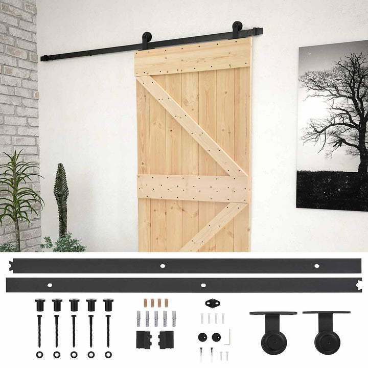 Skydedør Naturfarvet og sort 100 x 210 cm Massivt fyrretræ