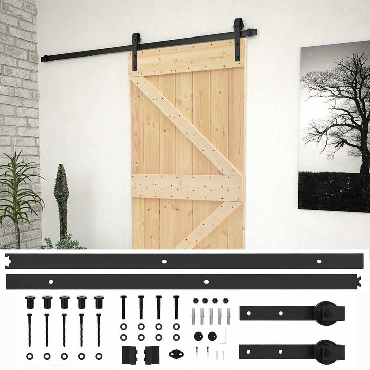 Skydedør Naturfarvet og sort 100 x 210 cm Massivt fyrretræ