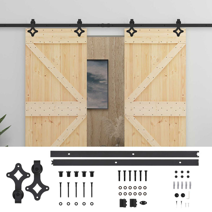 Skydedør 2 pcs Naturfarvet og sort Massivt fyrretræ