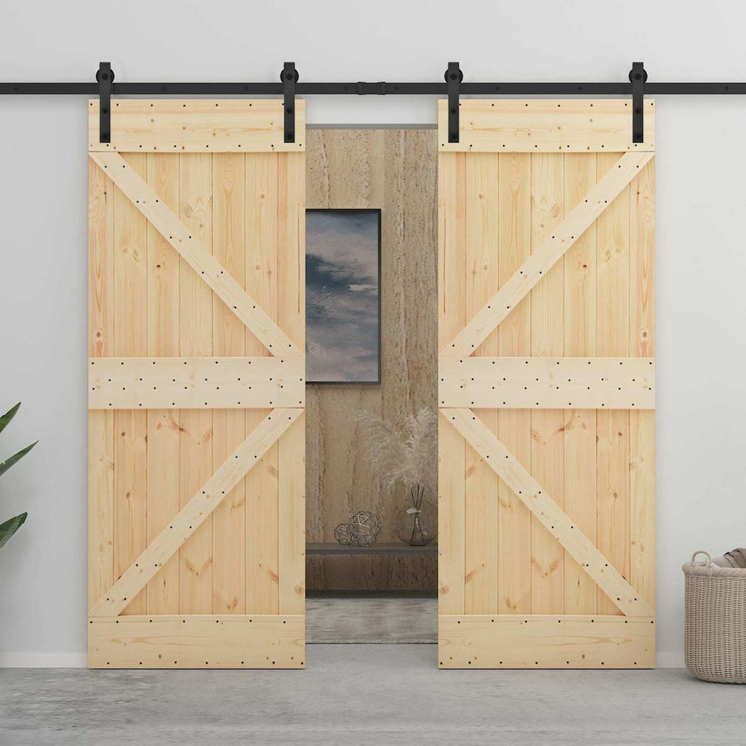 Skydedør 2 pcs Naturfarvet og sort Massivt fyrretræ