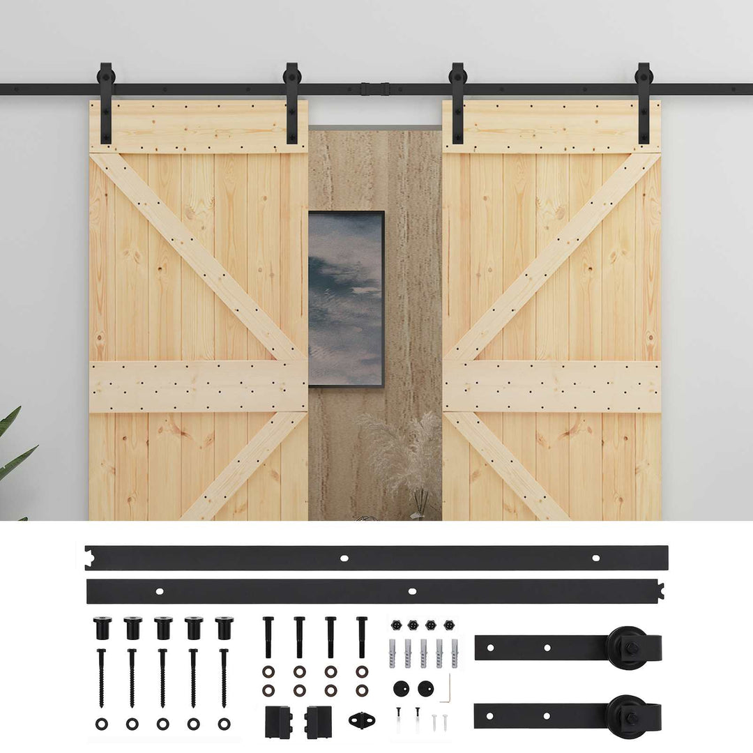 Skydedør 2 pcs Naturfarvet og sort Massivt fyrretræ
