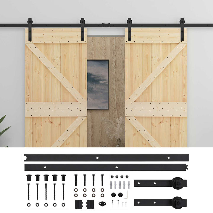 Skydedør 2 pcs Naturfarvet og sort Massivt fyrretræ