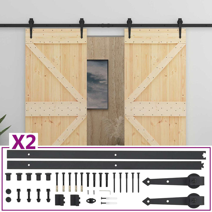 Skydedør 2 stk. 90 x 210 cm Massivt fyrretræ