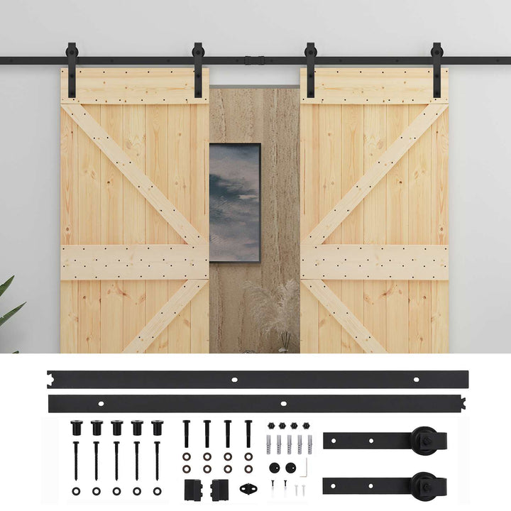 Skydedør 2 pcs Naturfarvet og sort Massivt fyrretræ