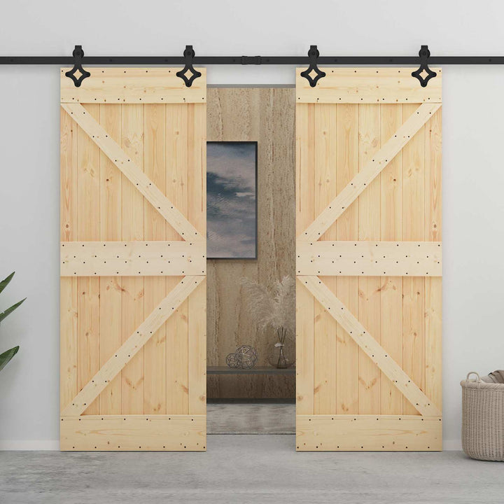 Skydedør 2 pcs Naturfarvet og sort Massivt fyrretræ