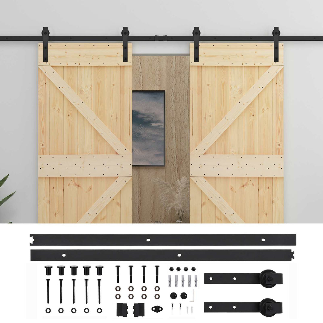 Skydedør 2 pcs Naturfarvet og sort Massivt fyrretræ