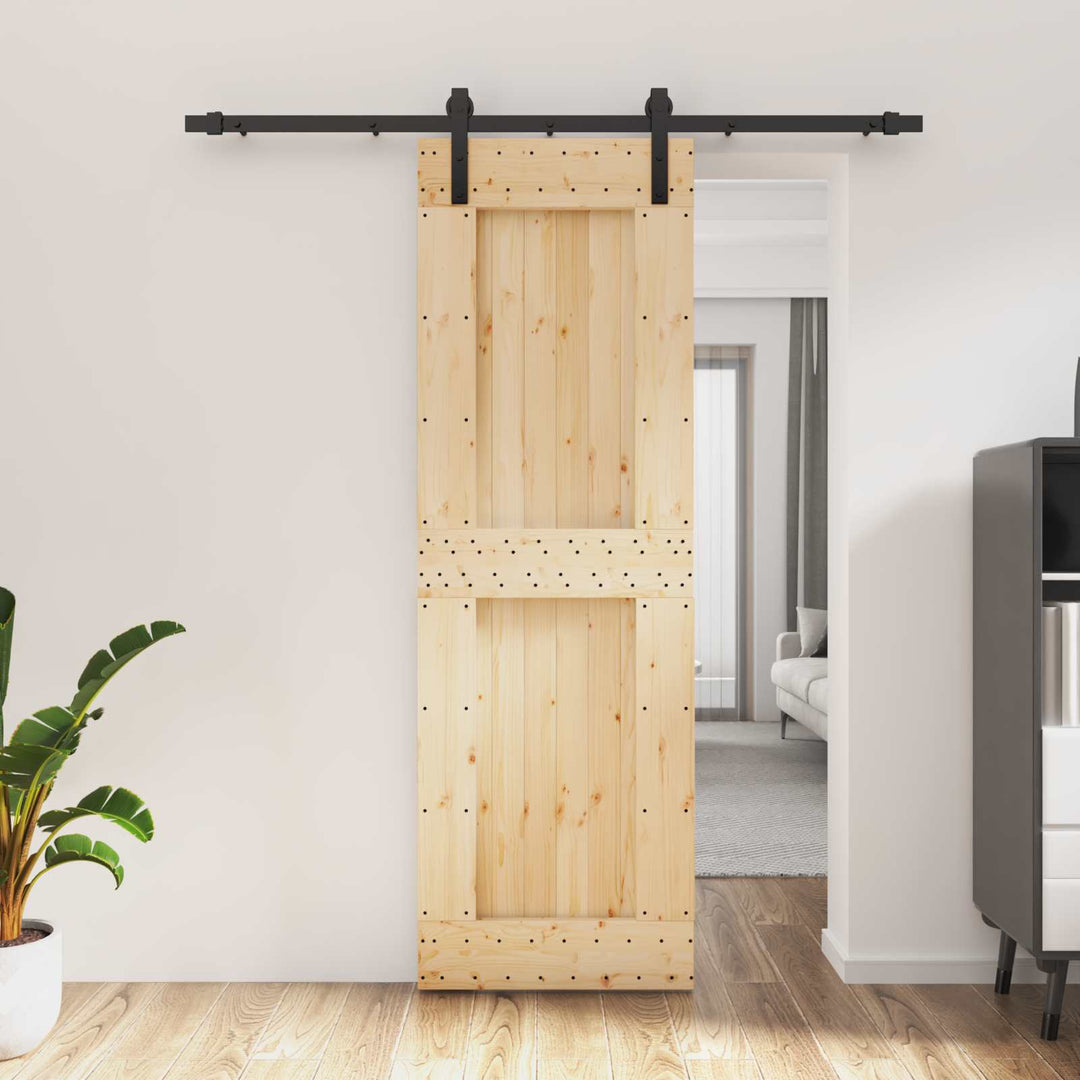 Skydedør Naturfarvet og sort 70 x 210 cm Massivt Fyrretræ