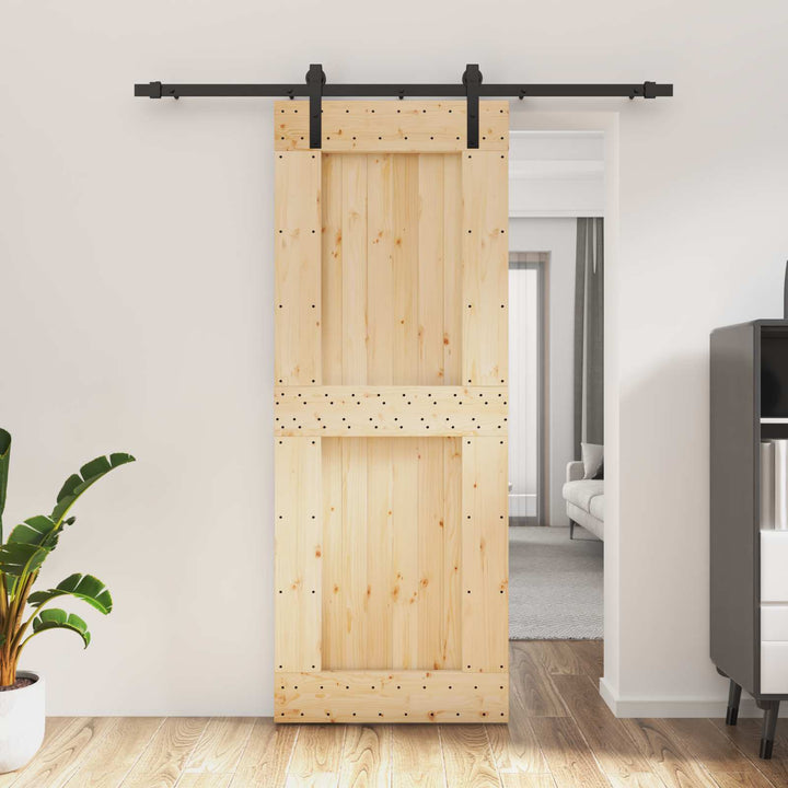 Skydedør Naturfarvet og sort 80 x 210 cm Massivt Fyrretræ