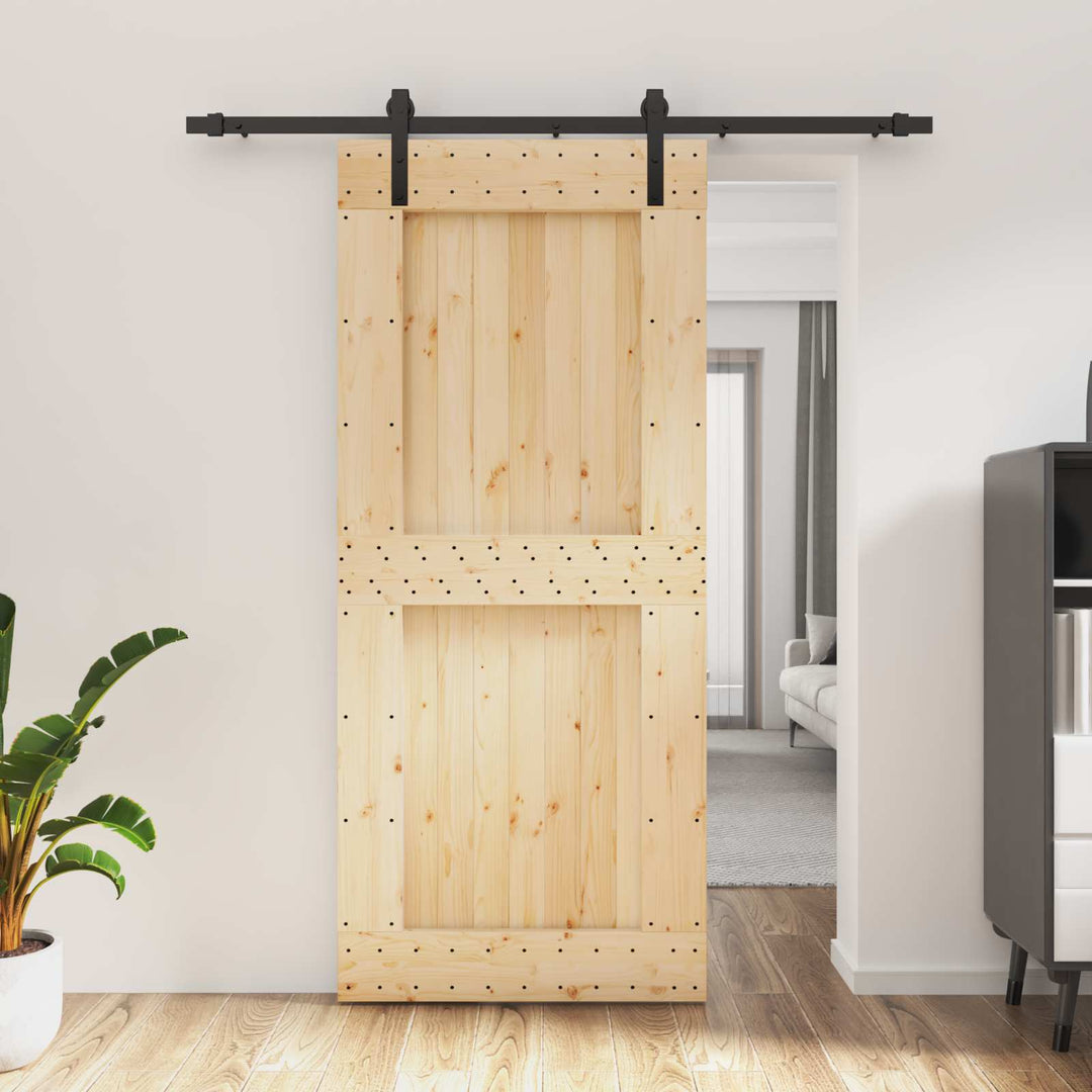 Skydedør Naturfarvet og sort 90 x 210 cm Massivt Fyrretræ