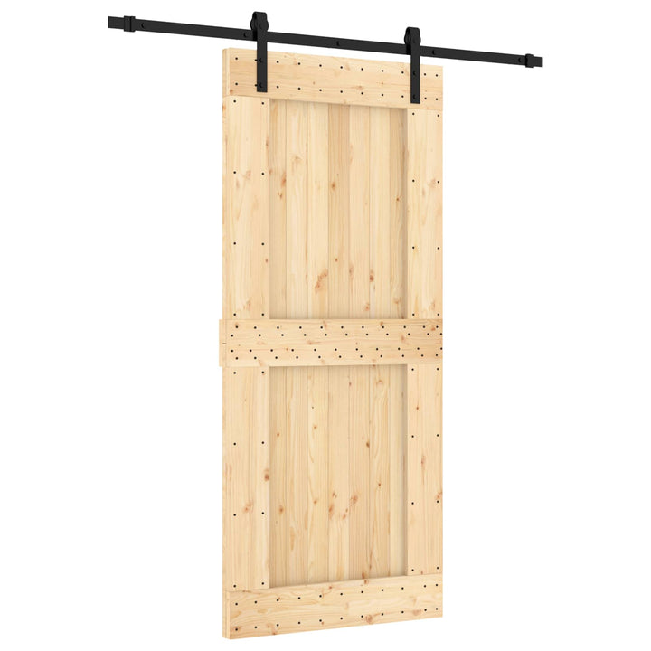 Skydedør Naturfarvet og sort 90 x 210 cm Massivt Fyrretræ