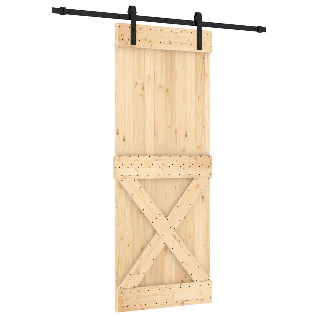 Skydedør Naturfarvet og sort 80 x 210 cm Massivt Fyrretræ
