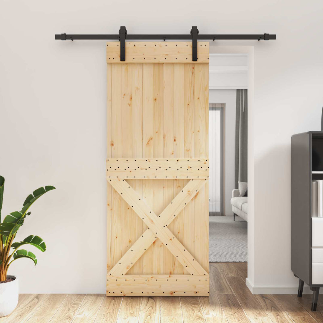 Skydedør Naturfarvet og sort 85 x 210 cm Massivt Fyrretræ