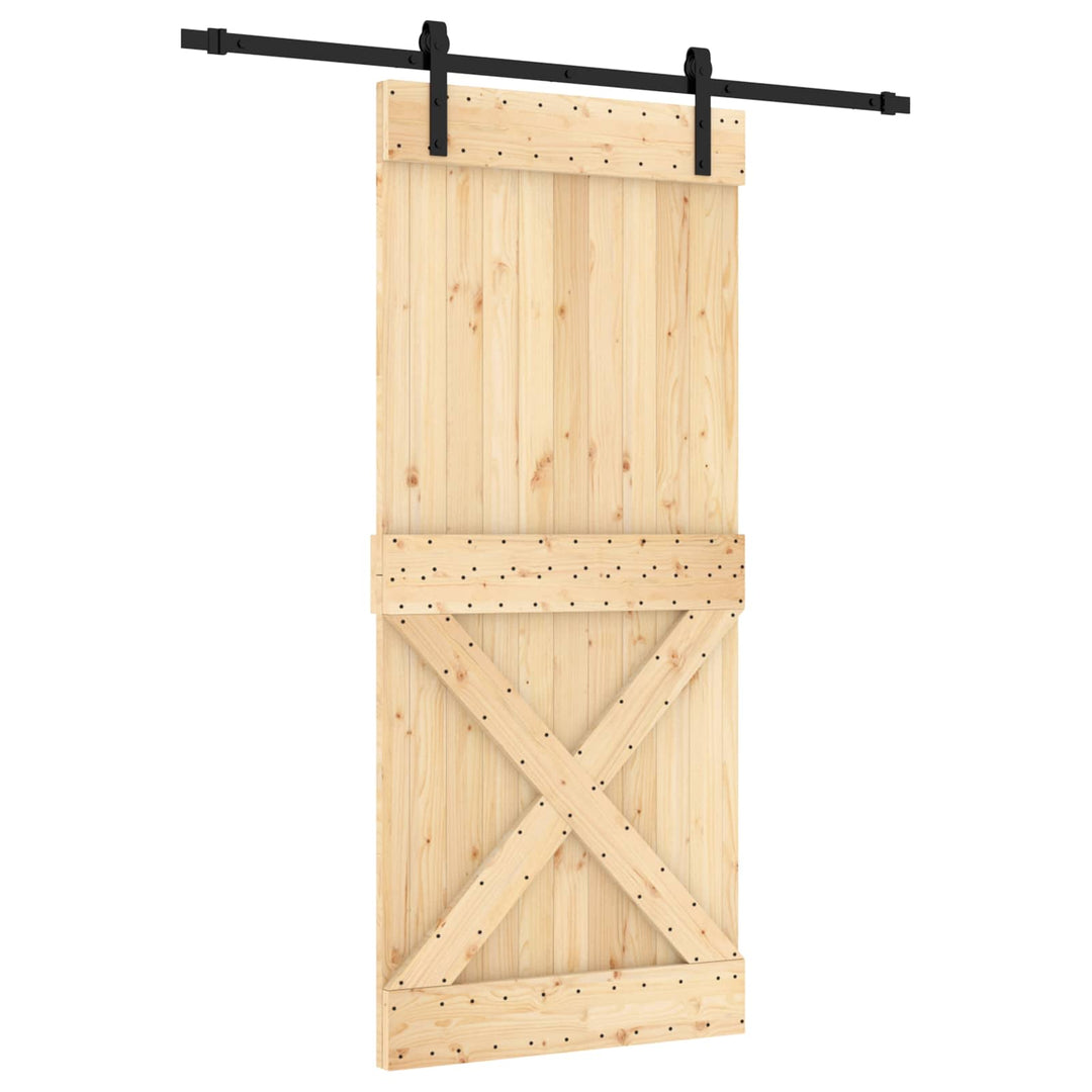 Skydedør Naturfarvet og sort 90 x 210 cm Massivt Fyrretræ