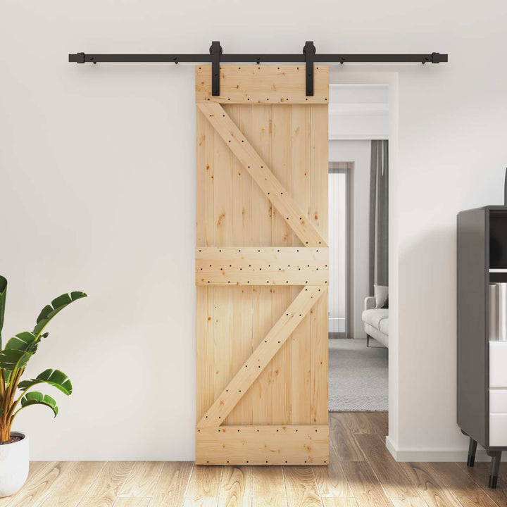 Skydedør Naturfarvet og sort 70 x 210 cm Massivt Fyrretræ